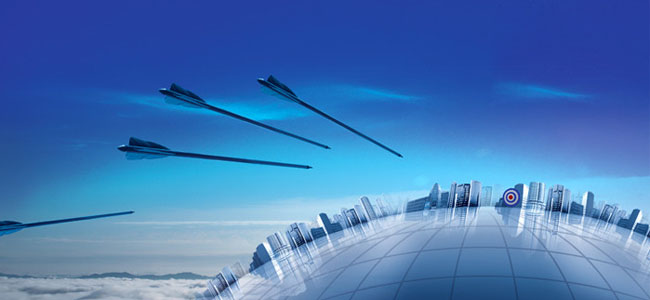 一張有地球有射箭有靶子的藍(lán)色圖片很好的體現(xiàn)了企業(yè)愿景。